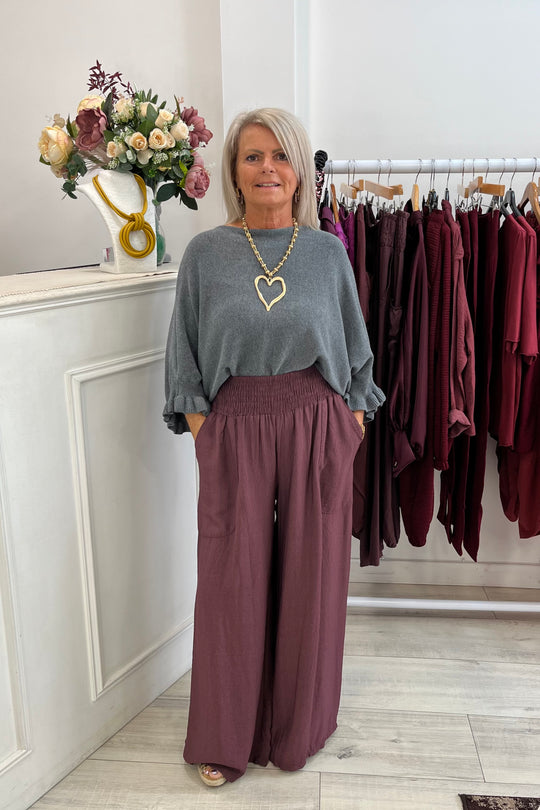 Grape Purple Nicole Wide Leg Trousers