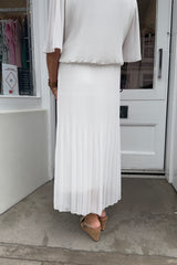 White Plain Vneck Maxi Plisse Dress