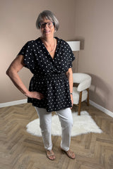 Black And White Polkadot Peplum Top