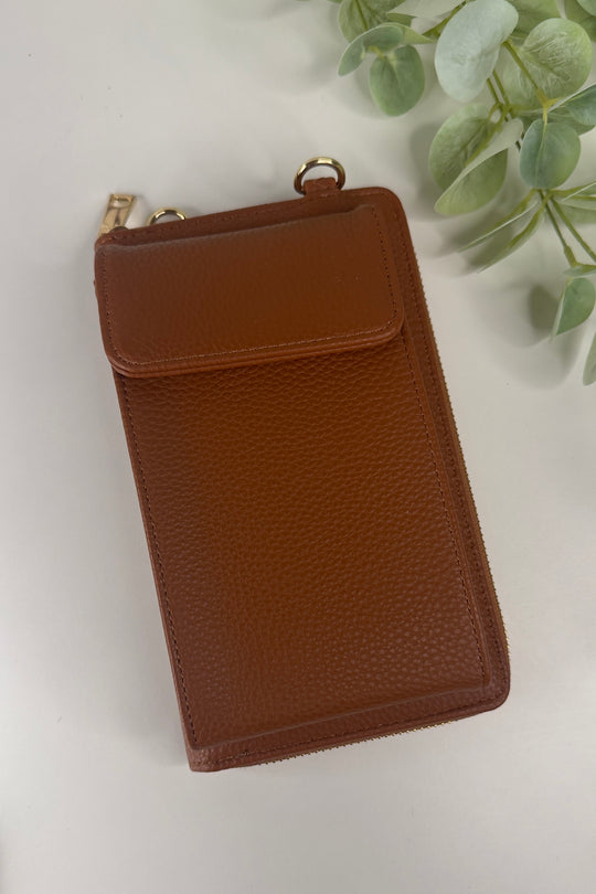 Tan Zip Wallet Crossbody Bag