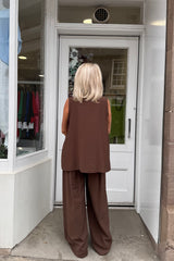 Cocoa Brown Jay Vneck Sleeveless Top And Trouser Set