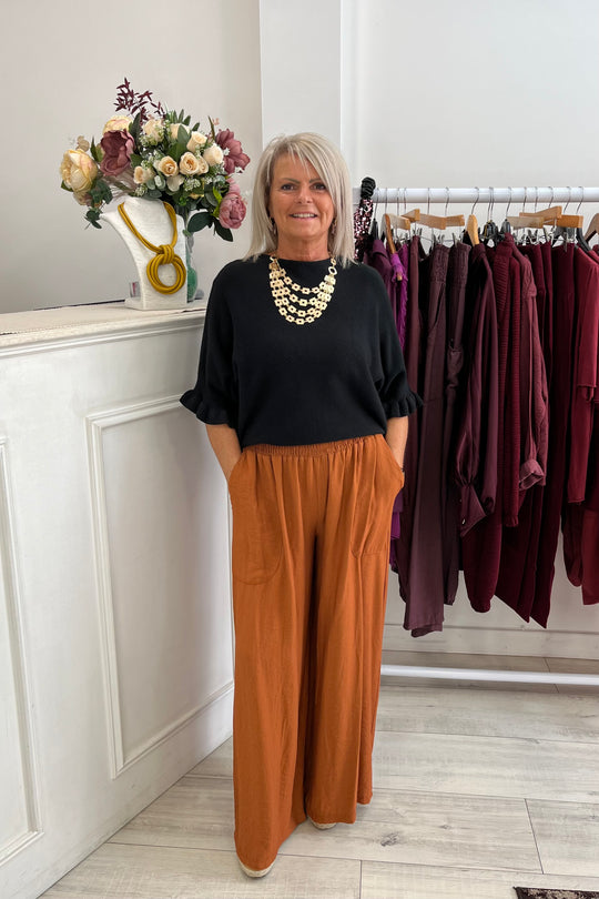 Rust Orange Nicole Wide Leg Trousers