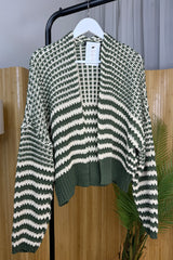 Khaki Green And Beige Chunky Balloon Sleeve Cardigan