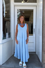 Light Blue Double Vneck Sleeveless Cotton Dress