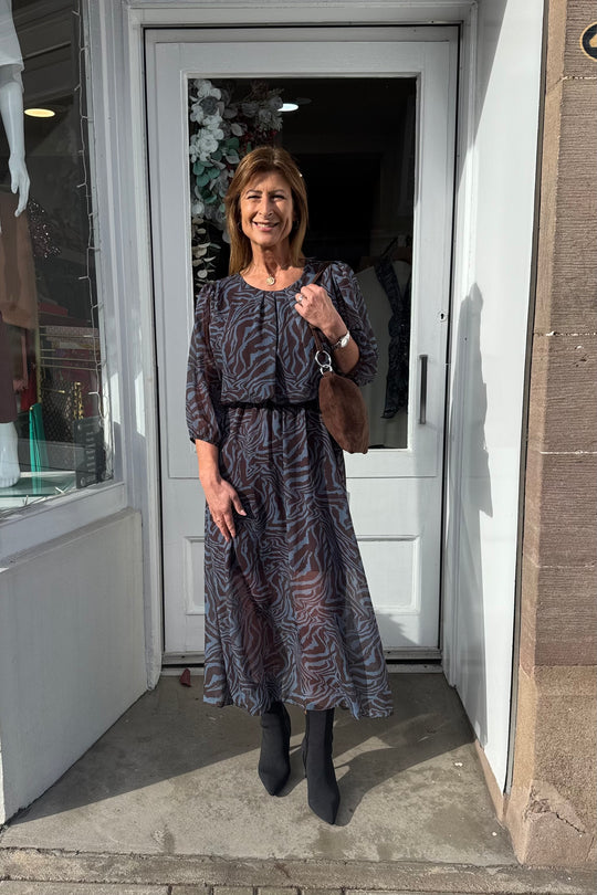 Zena Denim Blue Zebra Printed Dress