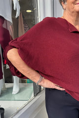 Burgundy Red Neave Oversized Ruched Button Cardigan