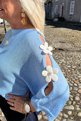 Cornflower Blue Daisy Fine Knit Jumper