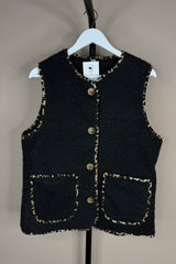 Leopard Trim Gilet Black