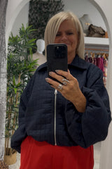 Navy Blue Squared Padded Bomber Jacket