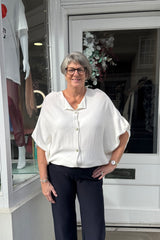 Winter White Neave Oversized Ruched Button Cardigan