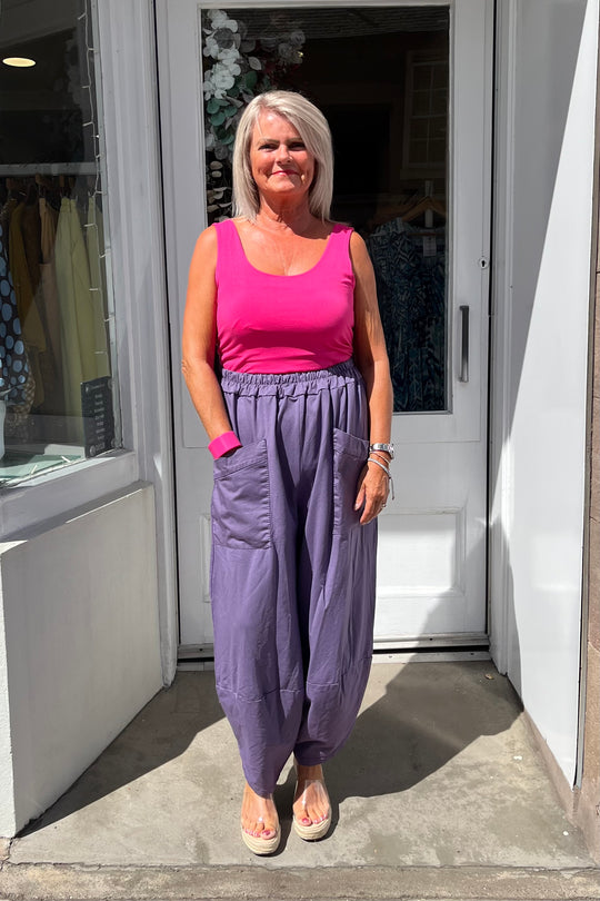 Aubergine Purple Cotton Cocoon Trousers