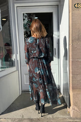 Petra Chocolate Brown and Teal Floral Printed Dress