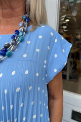 Light Blue Polka Dot Pleated Maxi Dress