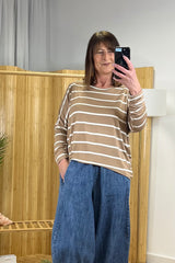 Camel Wide Gap Striped Top