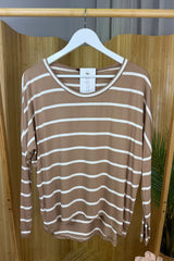 Camel Wide Gap Striped Top