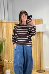 Dark Chocolate Wide Gap Striped Top