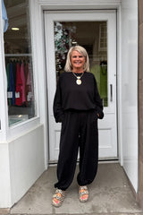 Black Bessy Crinkle Trouser Set