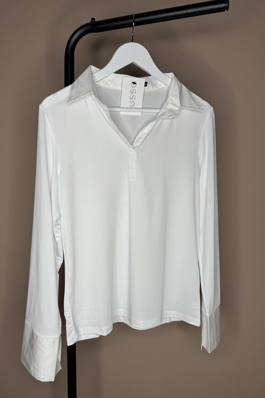 White Stretch Cotton Collar & Cuffs Blouse