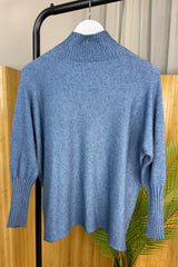 Denim Blue Ribby Knit Jumper