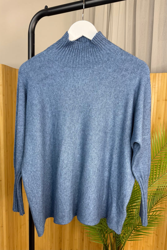 Denim Blue Ribby Knit Jumper