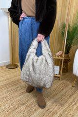 Beige Luxe Faux Fur Shoulder Bag
