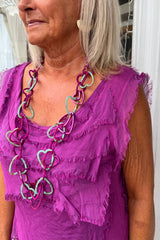 Magenta Short Sleeveless Tiered Silky Maxi Dress