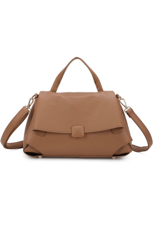 Mocha Mousse Structured Faux Leather Top Handle Satchel Bag