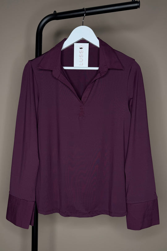 Grape Stretch Cotton Collar & Cuffs Blouse