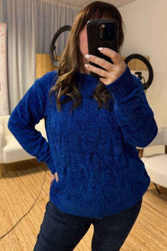 Cobalt Blue Chenille Arran Style Jumper