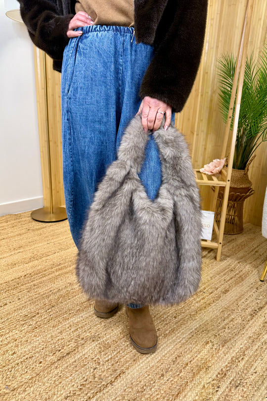Taupe Luxe Faux Fur Shoulder Bag