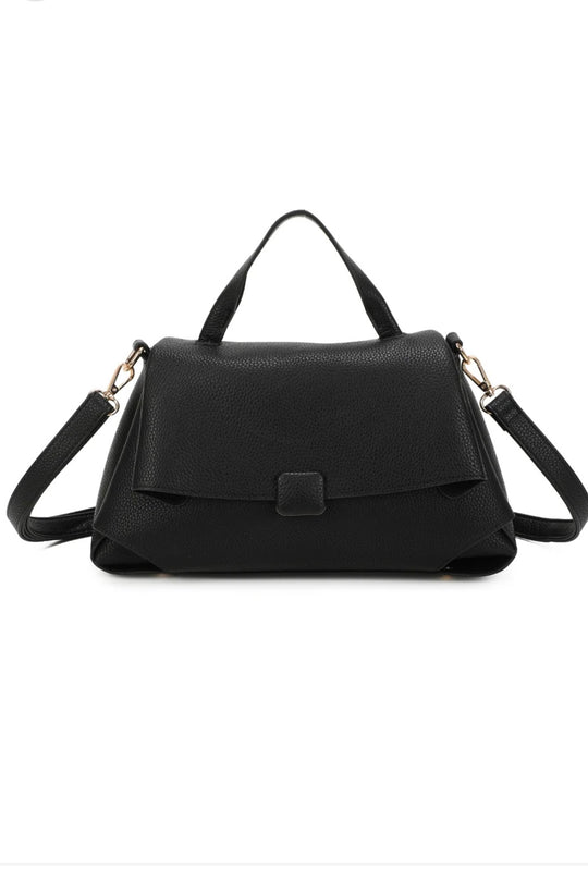 Black Structured Faux Leather Top Handle Satchel Bag
