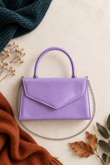 Lilac Top Handle Patent Clutch Bag
