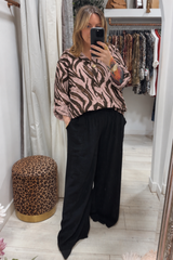 Dusky Pink Helen Single Button Tiger Print Top
