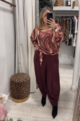 Burgundy Francine Printed Tie Top