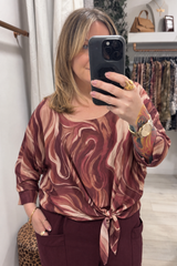 Burgundy Francine Printed Tie Top