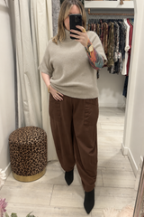 Beige Anna Short Sleeve High Neck Jumper
