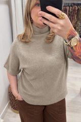 Beige Anna Short Sleeve High Neck Jumper