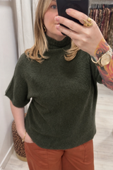 Khaki Green Anna Short Sleeve High Neck Jumper