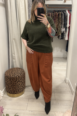 Khaki Green Anna Short Sleeve High Neck Jumper