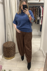 Blue Anna Short Sleeve High Neck Jumper