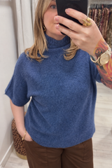 Blue Anna Short Sleeve High Neck Jumper