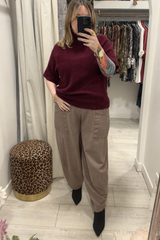 Burgundy Anna Short Sleeve High Neck Jumper