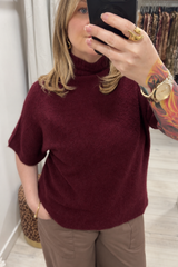 Burgundy Anna Short Sleeve High Neck Jumper