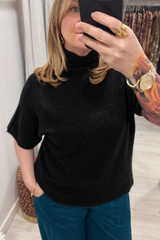 Black Anna Short Sleeve High Neck Jumper