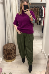 Magenta Anna Short Sleeve High Neck Jumper