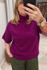 Magenta Anna Short Sleeve High Neck Jumper