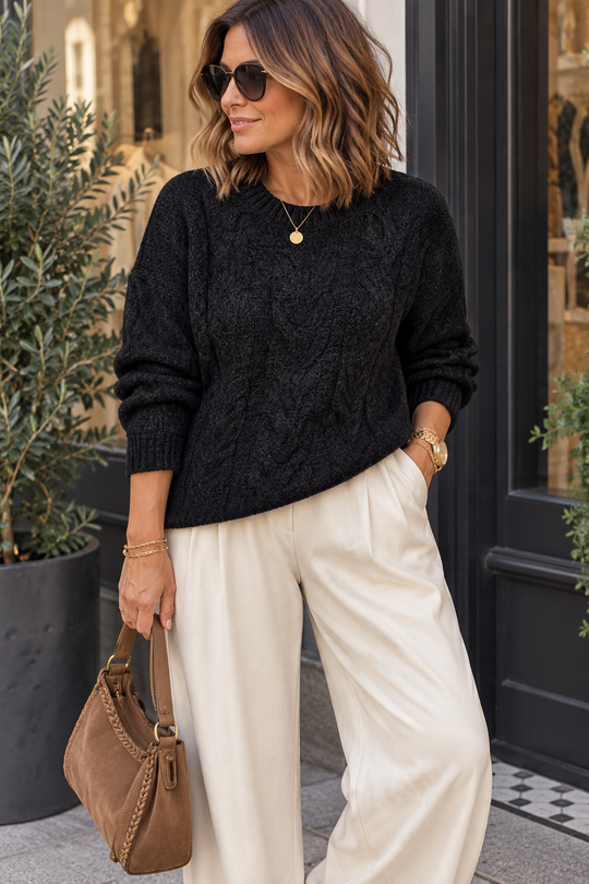 Black Chenille Arran Style Jumper