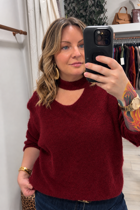Sandra Wine Split Neck Knit