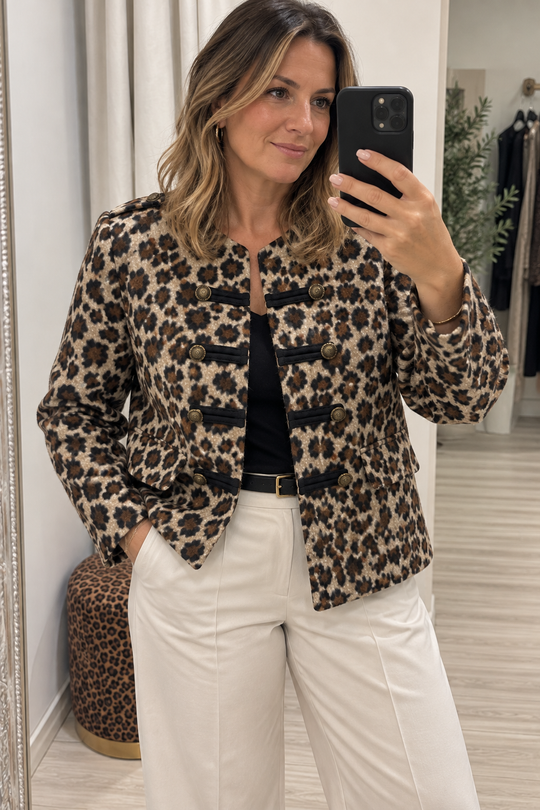 Lola Leopard Military Edge To Edge Fleece Jacket