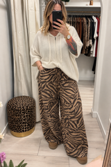 Audrey Camel And Chocolate Brown Balloon Leg Tiger Jogger Trousers
